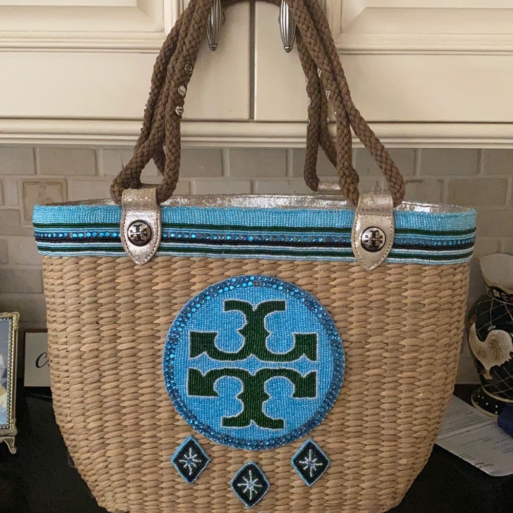 Tory Burch embellished woven tote
